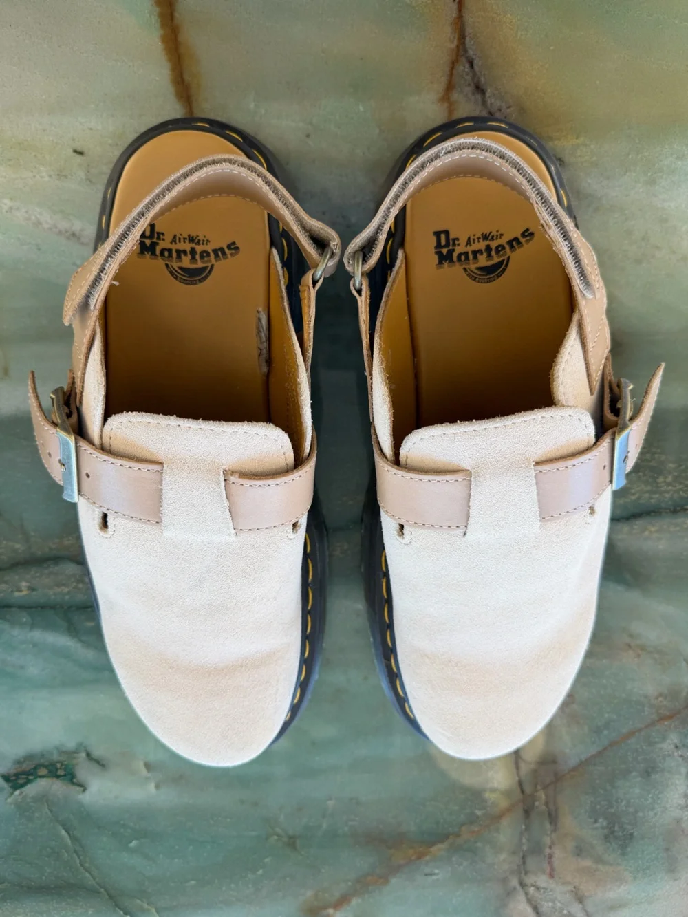 Dr. Martens Jorge II Suede & Leather Slingback Mules- Parchment Beige US 10